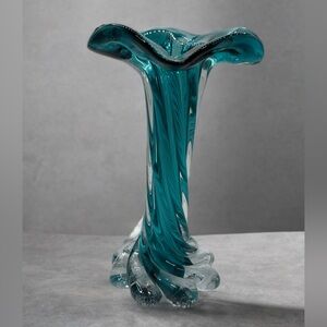 Elegant Teal Glass Vase 8.5”